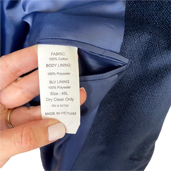 Alan Flusser Blue Textured Diamond Print Sportscoat Jacket Blazer Size 46L - Picture 8 of 9